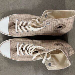Converse High-Tops with Beige Checkered Pattern